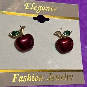New Elegance Red Apple Shaped Metal Fashion Jewelry Pierced Earrings